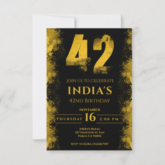 Zwart en goud 42e verjaardagsfeestje kaart (Voorkant)