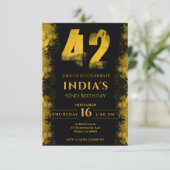 Zwart en goud 42e verjaardagsfeestje kaart (Staand voorkant)