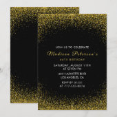 Zwart en Goud 44ste verjaardag Glam Glitter Kaart (Voorkant / Achterkant)