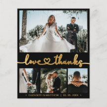 Zwart en goud 4 foto collage bruiloft Dank u