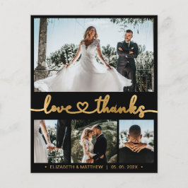 Zwart en goud 4 foto collage bruiloft Dank u Flyer