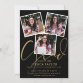 Zwart en goud 4 foto collage diploma-uitreikingsfe kaart (Voorkant)