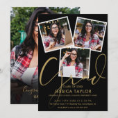 Zwart en goud 4 foto collage diploma-uitreikingsfe kaart (Voorkant / Achterkant)