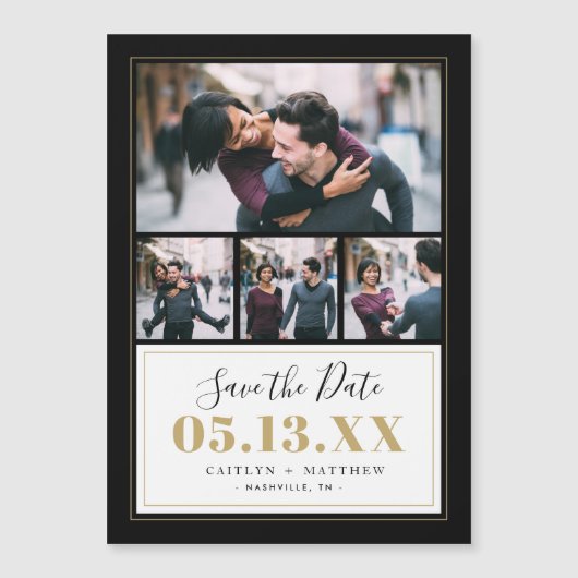 Zwart en Goud 4 Foto Opslaan van de Datum (Voorkant)