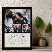 Zwart en Goud 4 Foto Save the Date Real Folie Uitnodiging