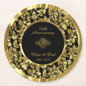 Zwart en Goud 50e Bruiloft Jubileum Ronde Kartonnen Onderzetter (Voorkant)