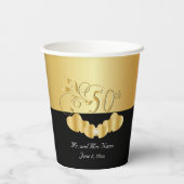 Zwart en goud 50e Jubileum / Birthday Papieren Bekers (Achterkant)