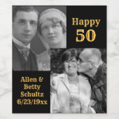 Zwart en Goud 50e Jubileum Gepersonaliseerde Foto Wijn Etiket (Enkel label)