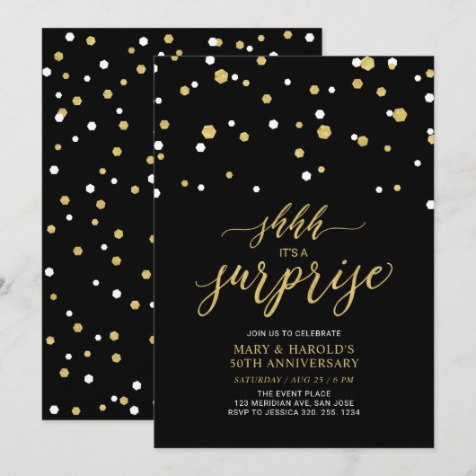 Zwart en goud | 50e Jubileum voor de bruiloft met  Kaart (Voorkant / Achterkant)
