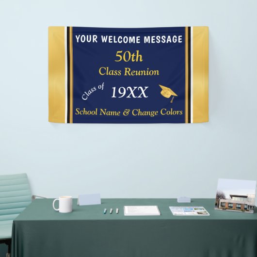 Zwart en Goud 50e Klasse Reünie Banner, ELK JAAR Spandoek (Beurs)