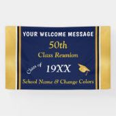 Zwart en Goud 50e Klasse Reünie Banner, ELK JAAR Spandoek (Horizontaal)