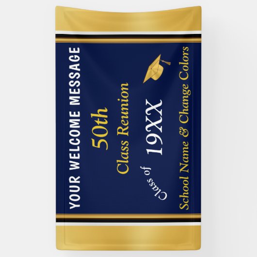 Zwart en Goud 50e Klasse Reünie Banner, ELK JAAR Spandoek (Verticaal)