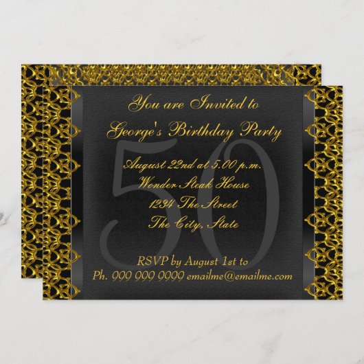 Zwart en goud 50e verjaardag Black Gold Kaart (Voorkant / Achterkant)