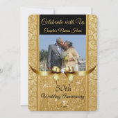 Zwart en Goud 50e Verjaardag FOTO Uitnodigingen (Voorkant)