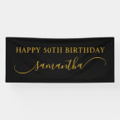 Zwart en goud 50e verjaardag gebogen swash naam spandoek (Horizontaal)