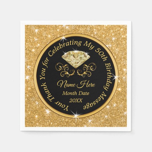 Zwart en goud, 50e verjaardag servetten gepersonal (Voorkant)