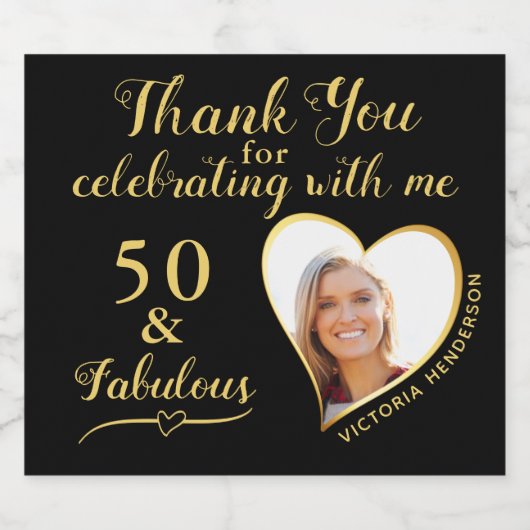 Zwart en goud 50e verjaardag sparkling wijnetiket (Enkel label)