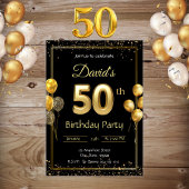 Zwart en Goud 50e Verjaardag Uitnodiging