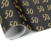 Zwart en Goud 50e Verjaardag Verpakkingsdocument Cadeaupapier (Rol Hoek)