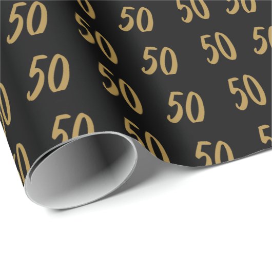 Zwart en Goud 50e Verjaardag Verpakkingsdocument Cadeaupapier (Rol Hoek)