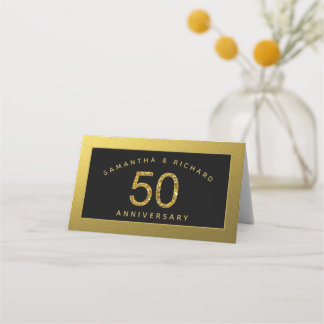 Zwart en goud 50ste gouden huwelijksjubileum plaatskaartje