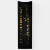 Zwart en Goud 50ste Verjaardag Elegante Swash Naam Spandoek (Verticaal)