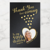Zwart en goud 50ste verjaardag foto wijn etiket (Enkel label)