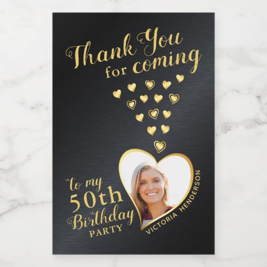 Zwart en goud 50ste verjaardag foto wijn etiket (Enkel label)