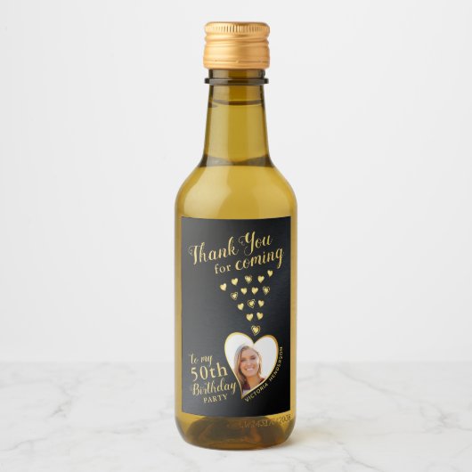 Zwart en goud 50ste verjaardag foto wijn etiket (Voorkant)