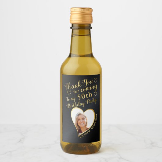 Zwart en goud 50ste verjaardag foto wijn etiket (Voorkant)