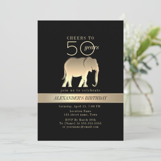 Zwart en goud 50ste verjaardag kaart (Staand voorkant)