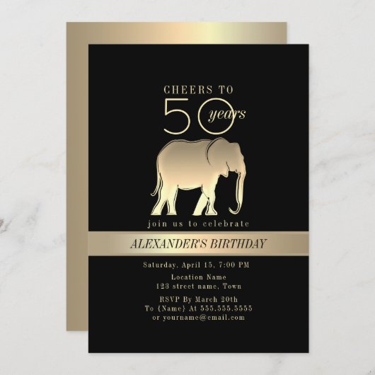 Zwart en goud 50ste verjaardag kaart (Voorkant / Achterkant)