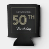 Zwart en goud 50ste verjaardag Retro Stripe Print Blikjeskoeler (Achterkant)