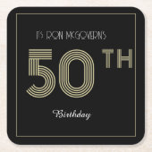 Zwart en goud 50ste verjaardag Retro Stripe Print Kartonnen Onderzetters (Voorkant)