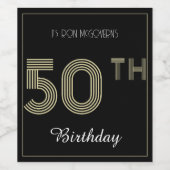Zwart en goud 50ste verjaardag Retro Stripe Print Wijn Etiket (Enkel label)