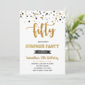 Zwart en goud 50ste verjaardag uitnodiging (Staand voorkant)