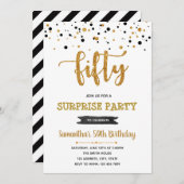 Zwart en goud 50ste verjaardag uitnodiging (Voorkant / Achterkant)