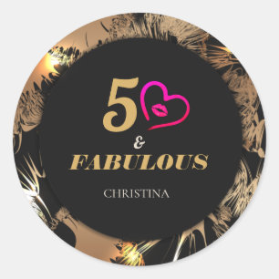Zwart en Goud 50ste Verjaardagsfeest Ronde Sticker