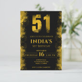 Zwart en goud 51ste verjaardagsfeestje kaart (Staand voorkant)