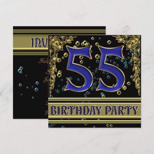 Zwart en Goud 55ste verjaardagsfeest Kaart (Voorkant / Achterkant)