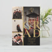 Zwart en Goud 5 Foto Law School Afstudeerfeest Kaart (Staand voorkant)