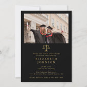 Zwart en Goud 5 Foto Law School Afstudeerfeest Kaart (Achterkant)