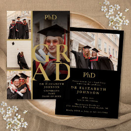 Zwart En Goud 5 Foto PhD Diploma Afstudeerfeest Kaart
