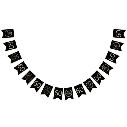 Zwart en Goud 60e Diamant Bruiloft Jubileum Vlaggetjes (Alle)