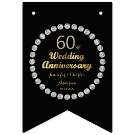 Zwart en Goud 60e Diamant Bruiloft Jubileum Vlaggetjes