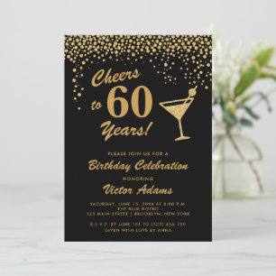 Zwart en Goud 60e Verjaardag Martini Kaart