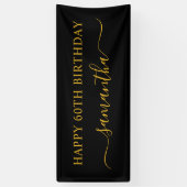 Zwart en Goud 60ste Verjaardag Elegante Swash Naam Spandoek (Verticaal)