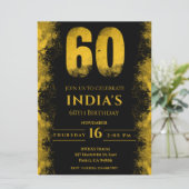Zwart en goud 60ste verjaardagsfeestje kaart (Staand voorkant)
