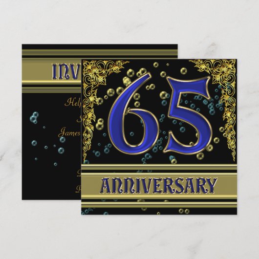 Zwart en Goud 65ste Jubileum Kaart (Voorkant / Achterkant)