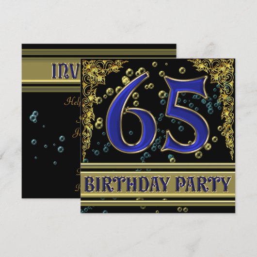 Zwart en Goud 65ste verjaardagsfeest Kaart (Voorkant / Achterkant)